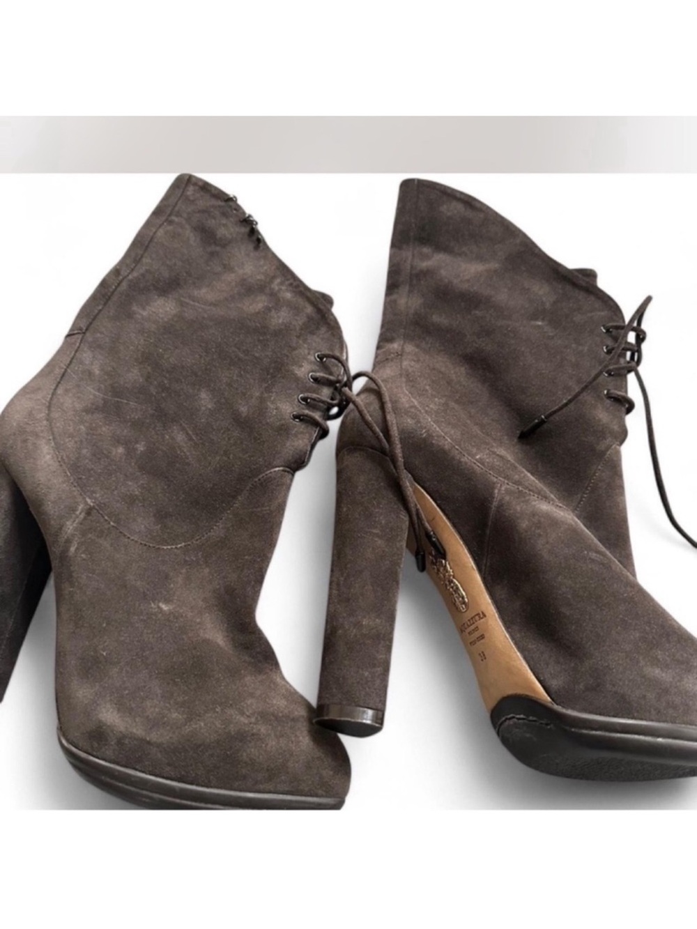 Aquazzura Suede High Heel Ankle Boots in Dark Brown